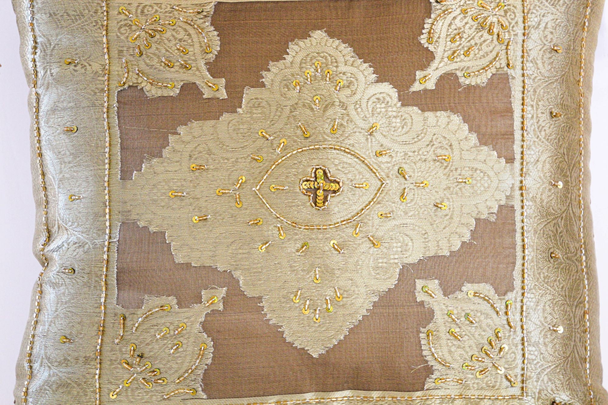 Gold Moorish throw Pillows Embellished with Sequins and Beads a Pair