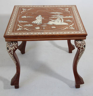 Anglo Indian Mughal Teak Inlaid Square Side Table