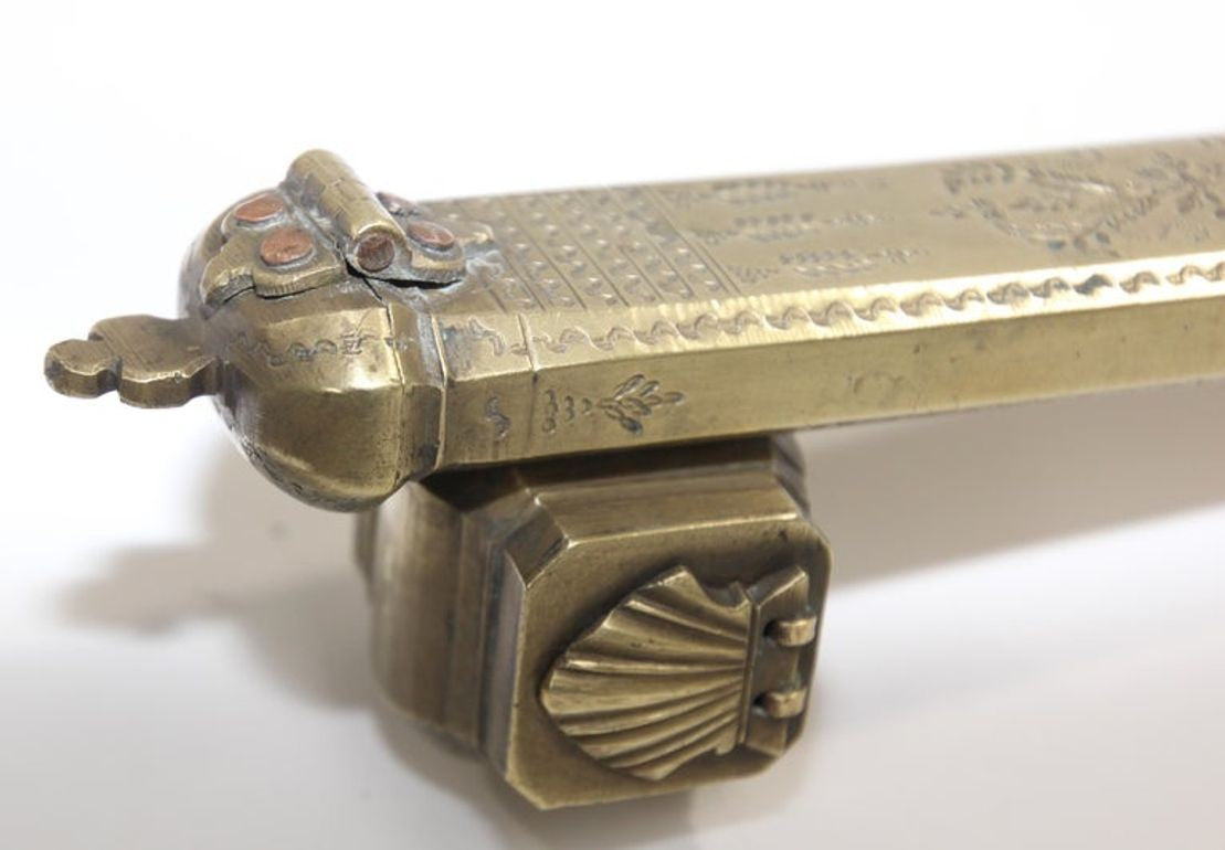 Antique Brass Qalamdan Inkwell, Moorish Design, Egypt, 1880