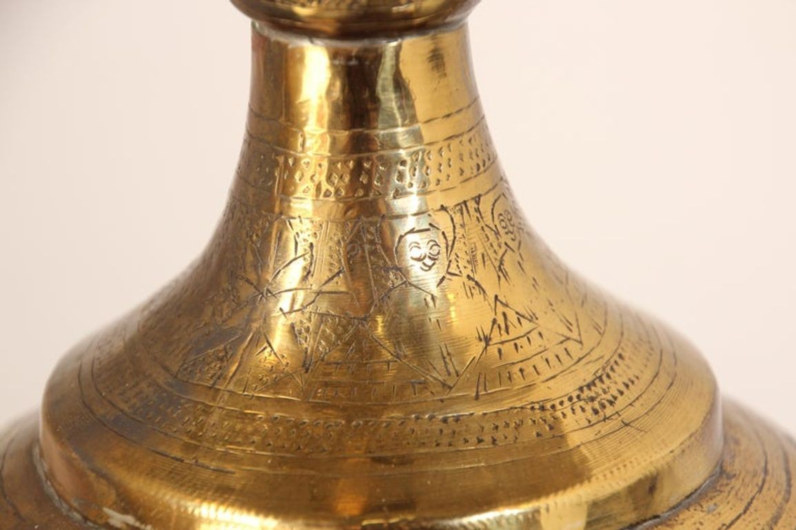 Antique Moorish Brass Table Lamp with Arabic Script
