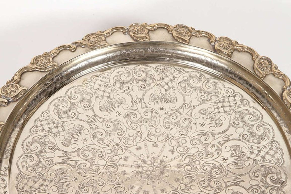 Antique Moroccan Silver-Plated Tea Tray Table on Removable Legs Fez, circa 1920