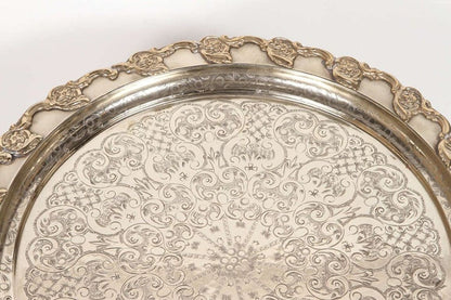 Antique Moroccan Silver-Plated Tea Tray Table on Removable Legs Fez, circa 1920