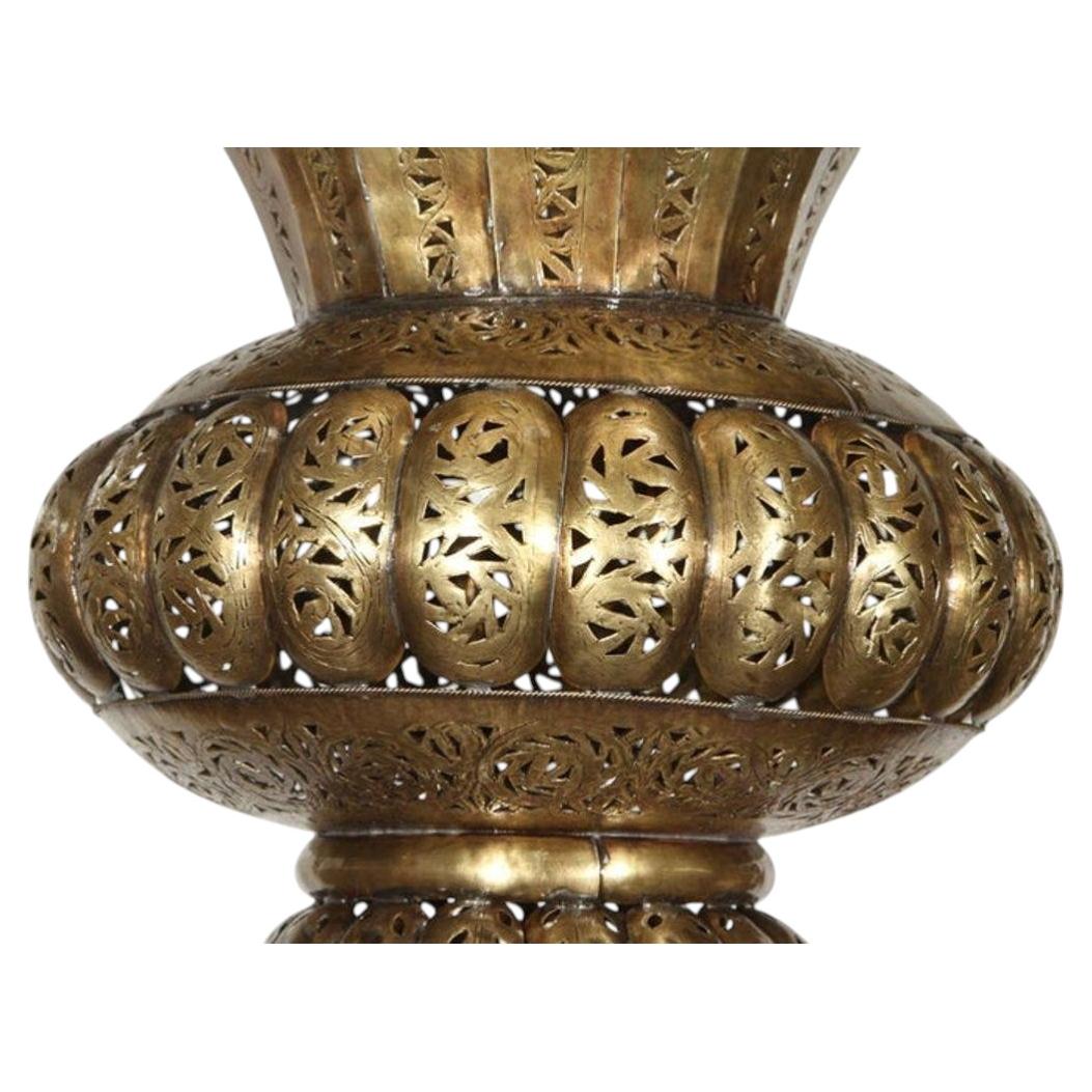 Oversized Moroccan Pierced Brass Filigree Chandelier, Moorish Style — Morocco