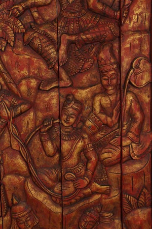 Antique Monumental Asian Hand-Carved Wooden Decorative Mural Panel 8ft