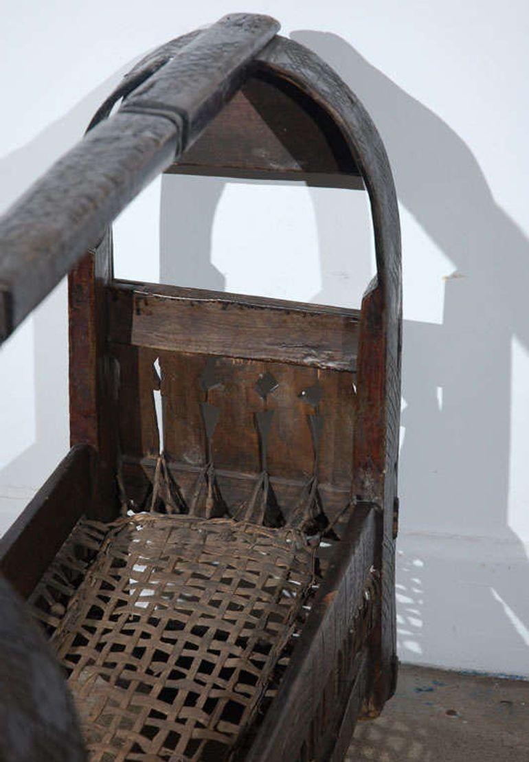 Antique Indian Tribal Carved-Wood Infant Cradle with Woven Bed, circa 1900 — additional view 11
