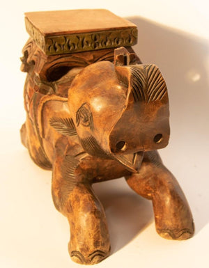 Vintage Asian Elephant Hand-Carved Wooden Stool