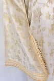 Vintage Moroccan Kaftan White and Gold Metallic Floral Brocade Caftan 1970's