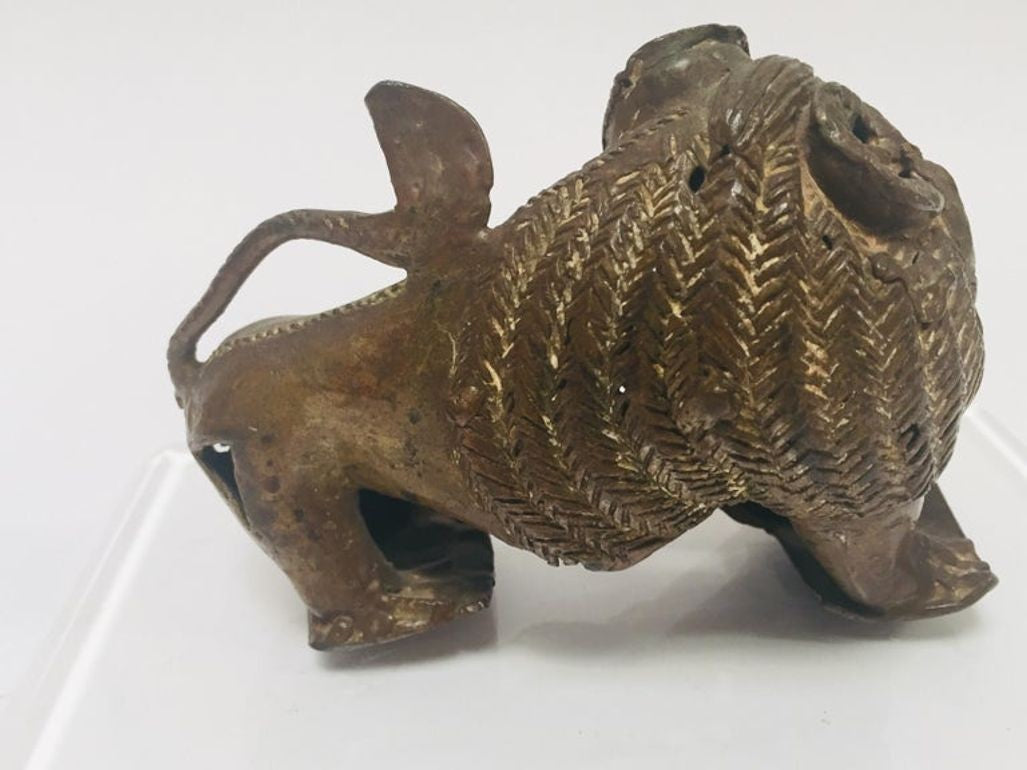 Vintage West African Cast-Brass Mythical Lion Folk Art Sculpture, circa 1960