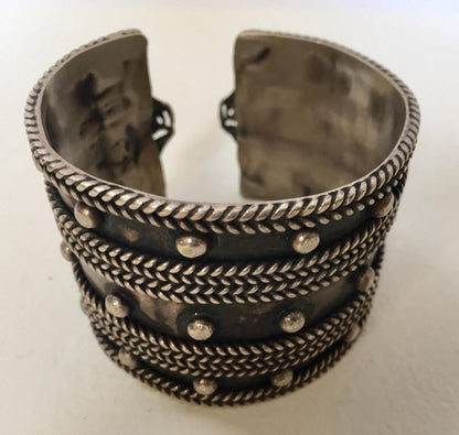 Vintage Moroccan Berber Tribal Bracelet, Handcrafted Metal Cuff, 1950