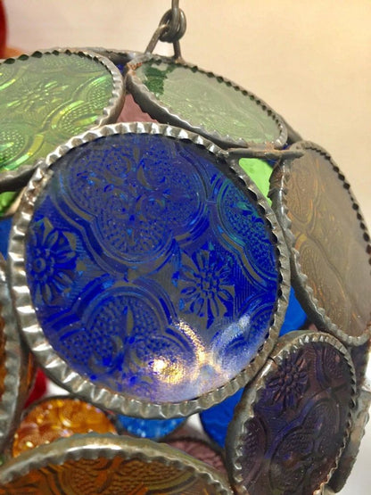 Handcrafted Moroccan Moorish Glass Orb Lantern with Multi-Color Glass