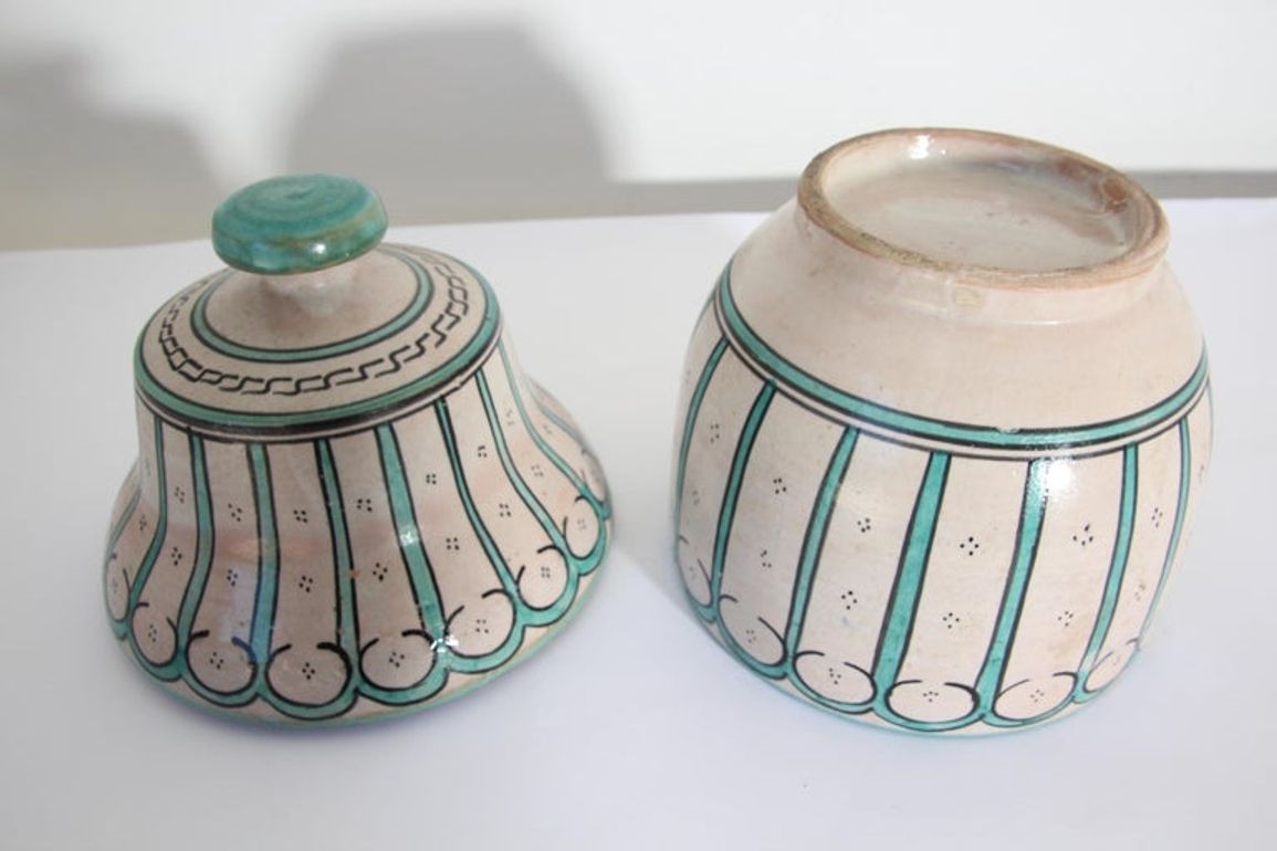 Moroccan Ceramic Glazed Covered Urn Handcrafted in Fez Morocco