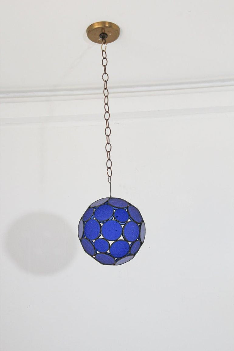 Vintage Moroccan Cobalt Blue Glass Orb Lantern, Marrakech, circa 1970