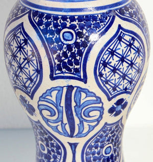Moroccan Ceramic Blue and White Moorish Jar from Fez 1950s