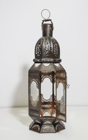 Moroccan Metal and Clear Glass Candle Lantern