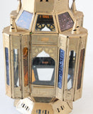 Moroccan Candle Lantern in Moorish Gilt Metal and Glass