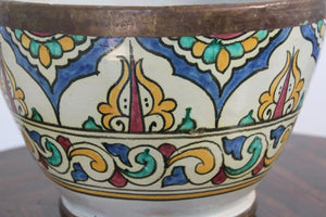 Antique Moroccan Ceramic Glazed Bowl Handcrafted in Fez Meknes Jobbana 1900