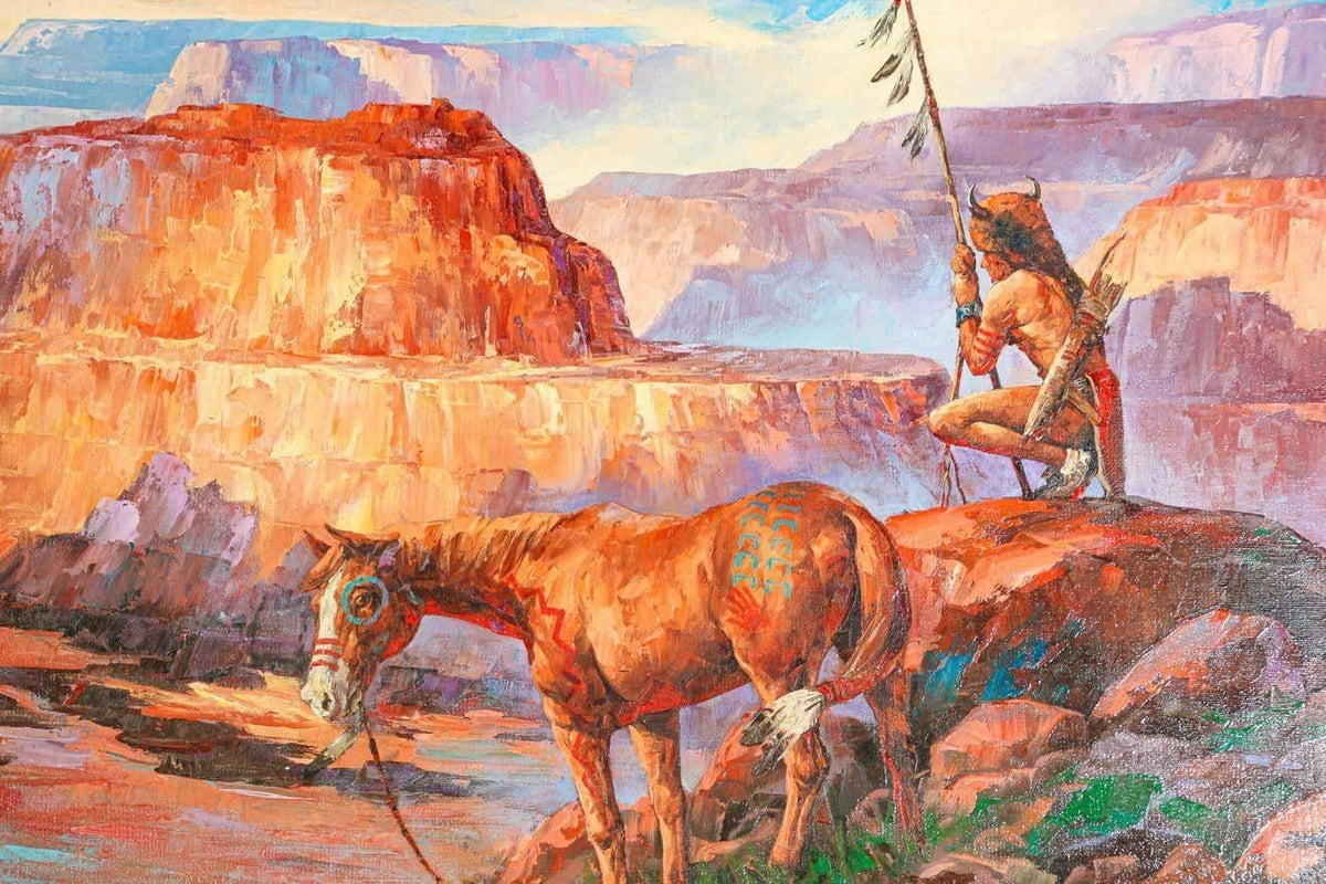 Native American Hunter with his Mustang Oil Painting — additional view 8