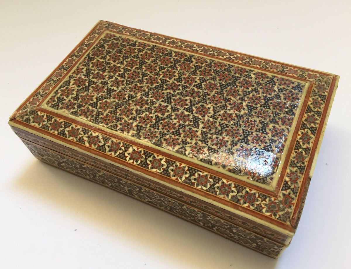 Handcrafted Persian Micro Mosaic Box with Geometric Design, 1940