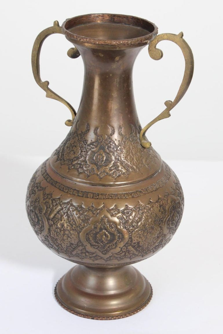 Moorish Copper Footed Vase, Handmade Turkish Design, Mid-20th Century