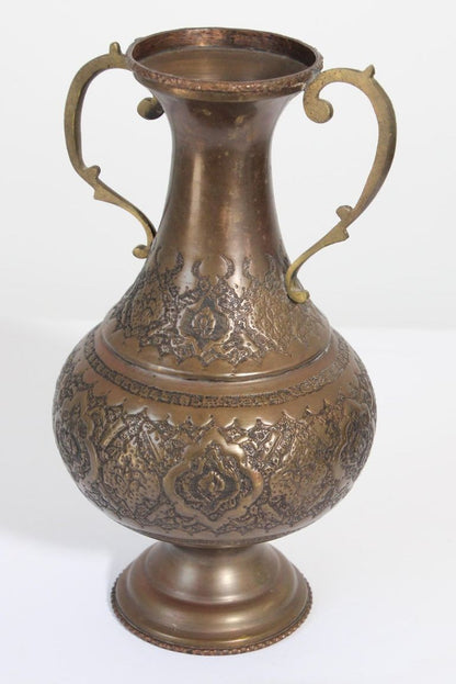 Moorish Copper Footed Vase, Handmade Turkish Design, Mid-20th Century