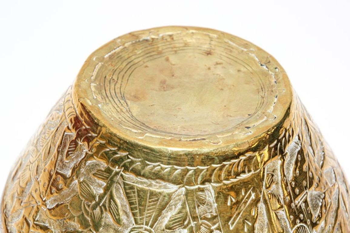 Middle Eastern Islamic Brass Bowl with Egyptian Scene