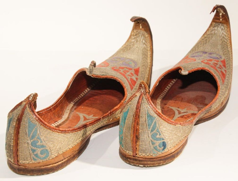 Antique Leather Mughal Shoes with Gold Embroidered