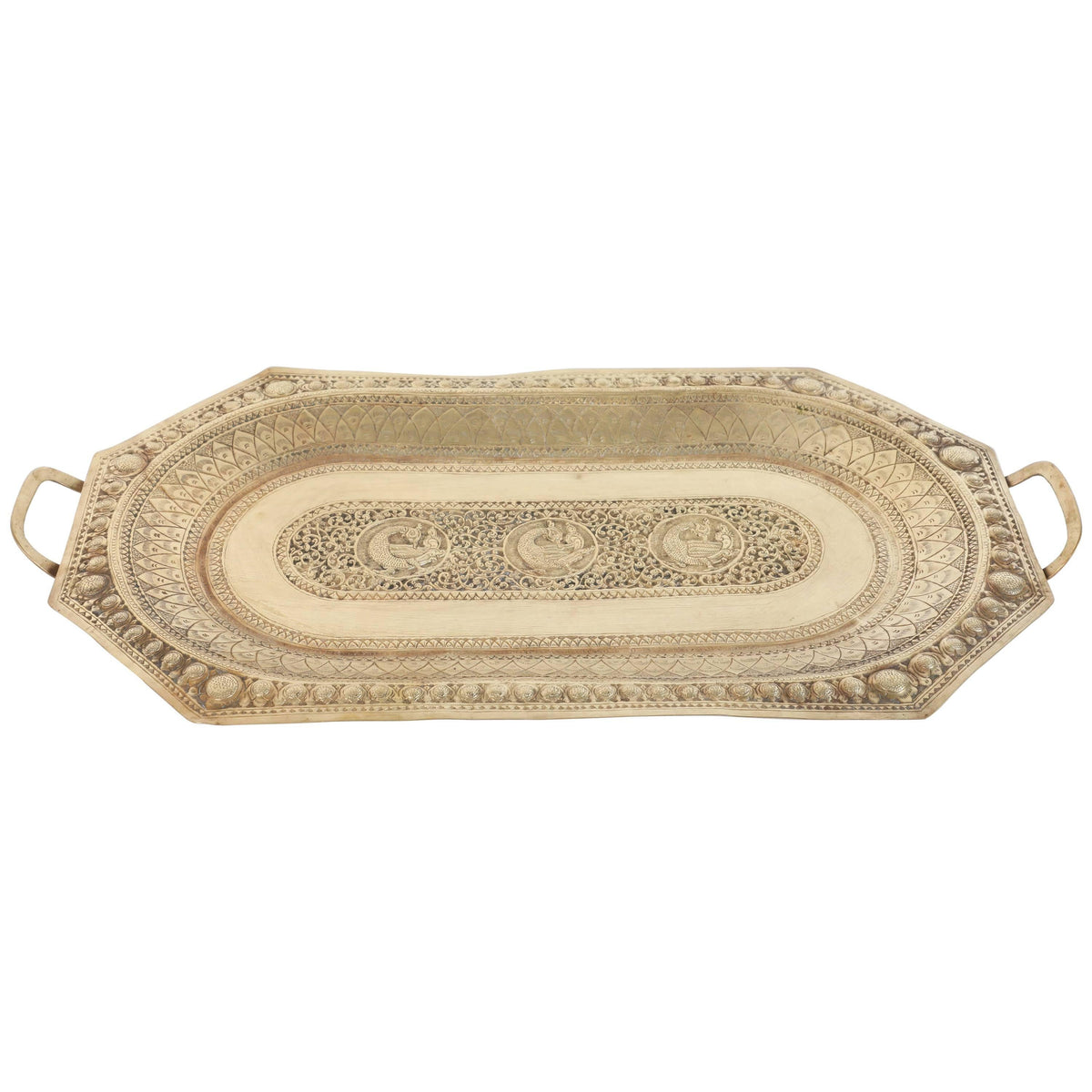 Antique Brass Charger Tray, Octagonal Design, India, 1920 — India