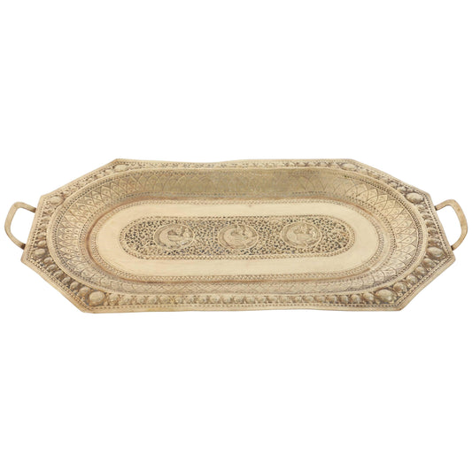 Antique Brass Charger Tray, Octagonal Design, India, 1920 — India