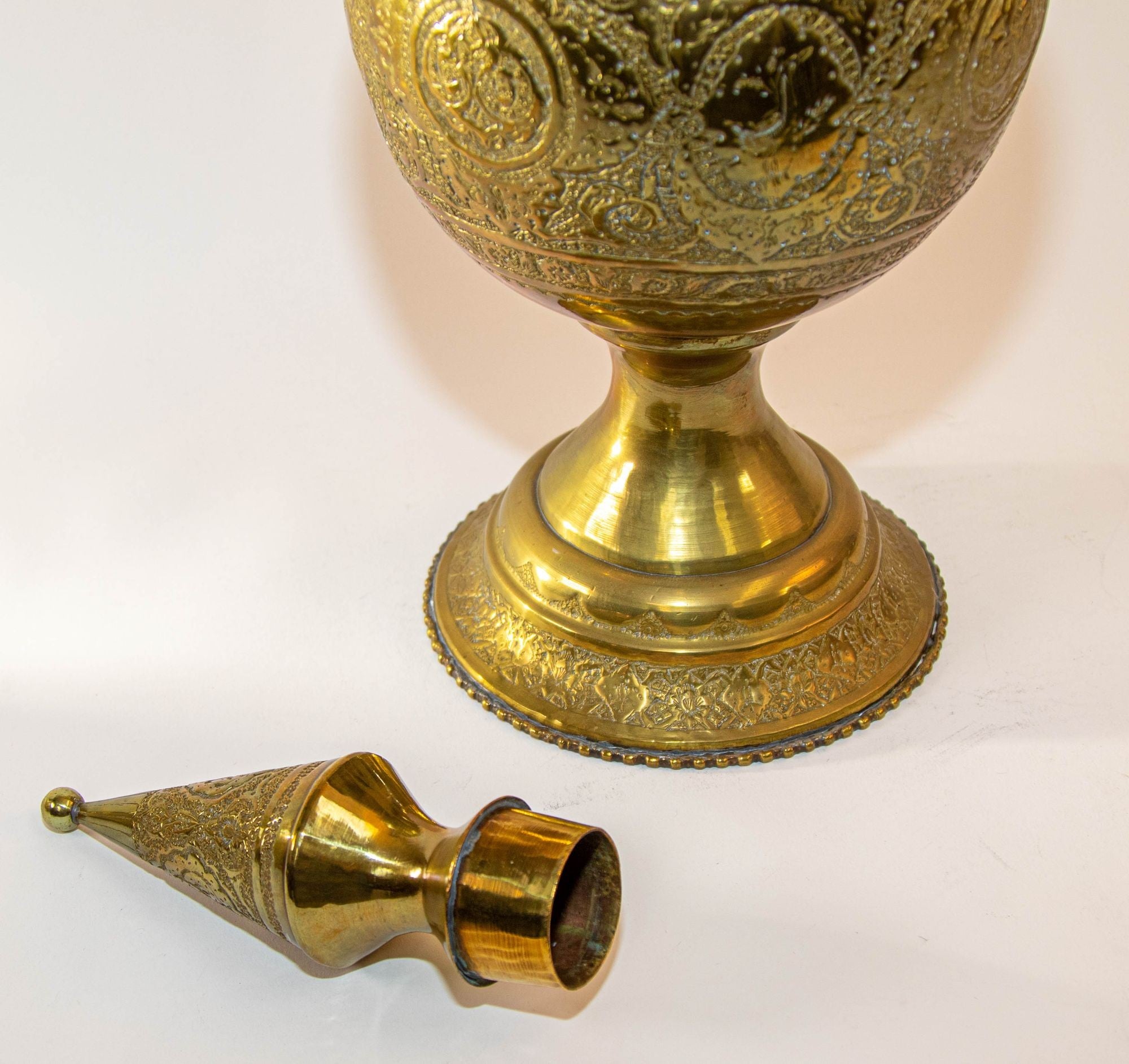 Antique Chiseled Brass Oversized Islamic Mughal Rose Water Perfume Holder Bidri