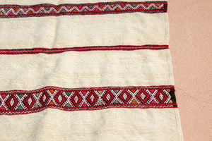 1960s Vintage Berber Moroccan Handira Bohemian Tribal Style Flat-Weave Textile