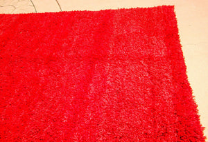 1960s Vintage Red Ethnic Moroccan Fluffy Rug Bed of Roses