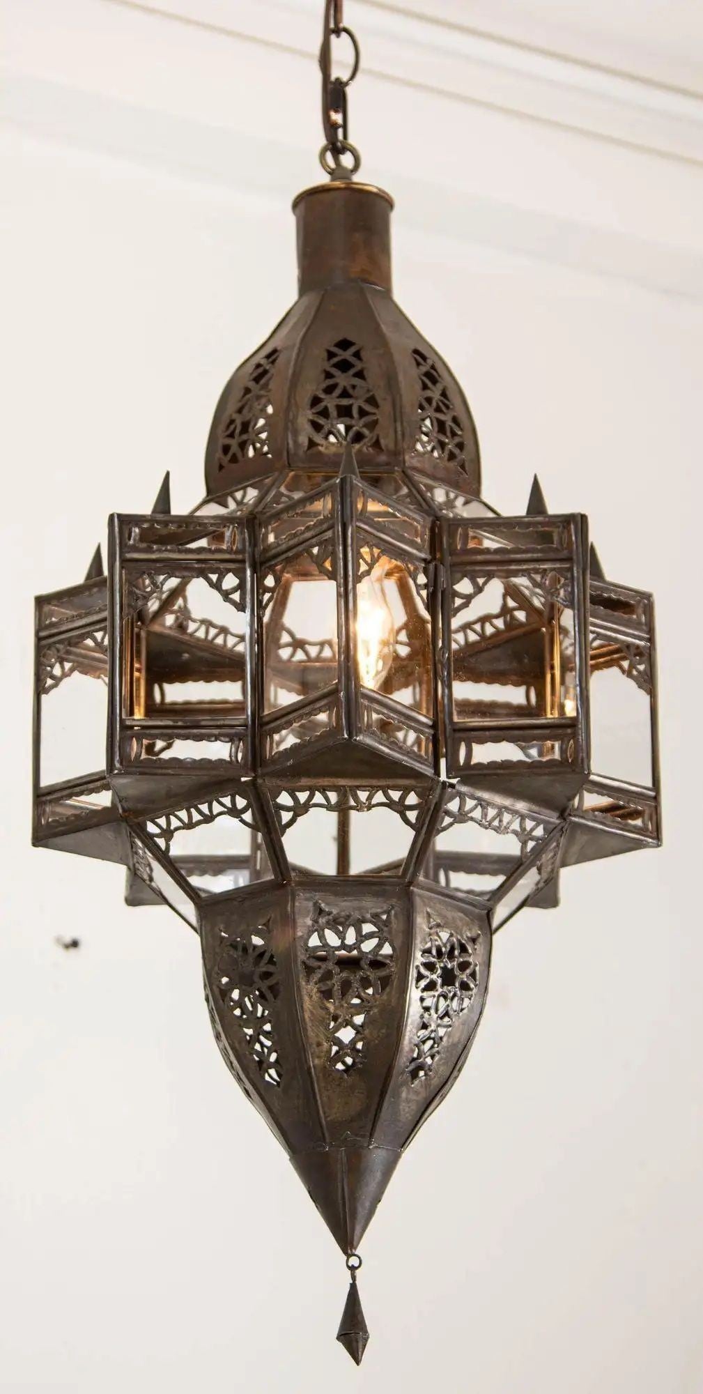 Moroccan Hanging Glass Lantern in Moorish Star Shape