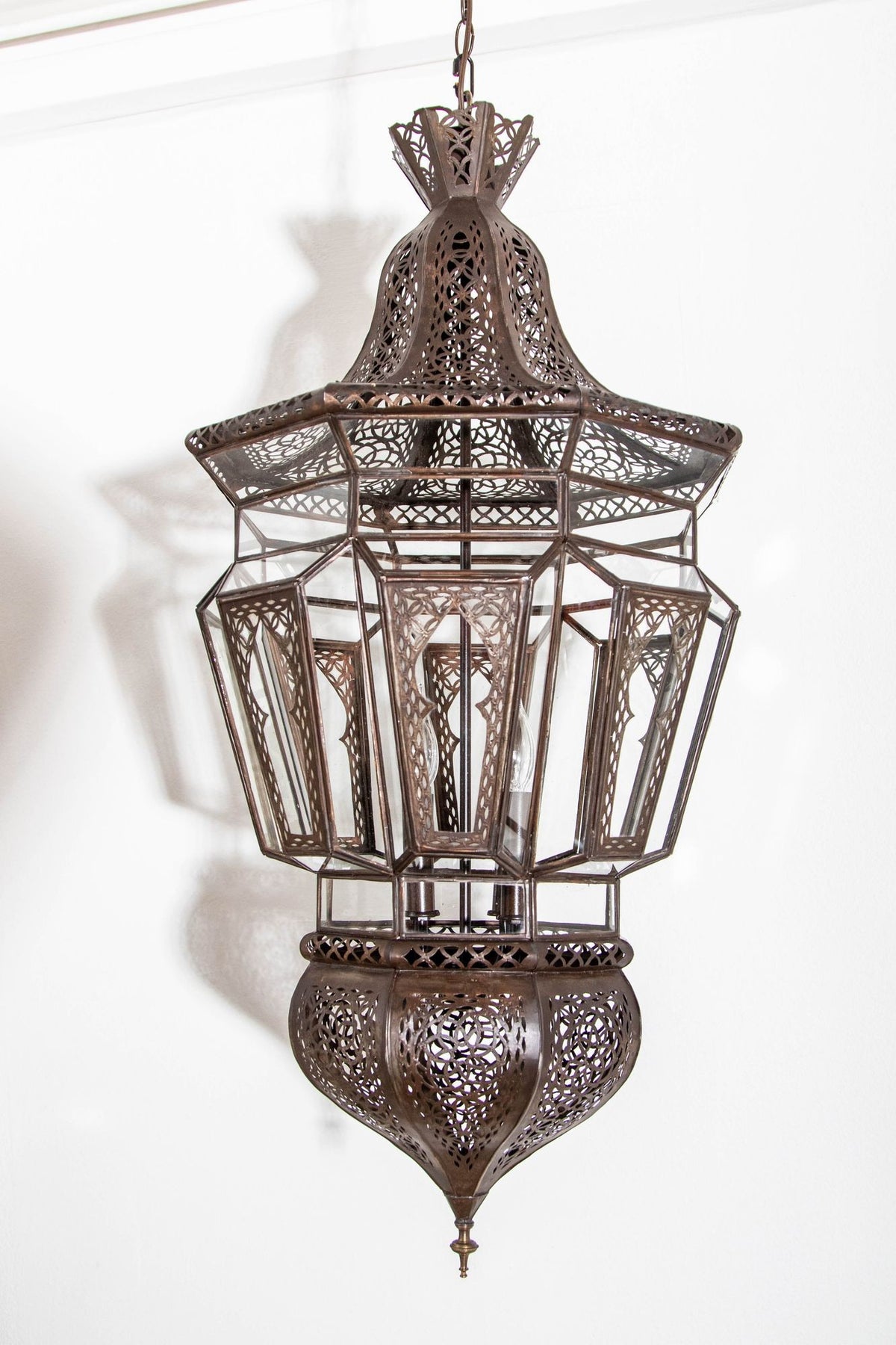 Moroccan Moorish Chandelier, Hand-Crafted Glass & Metal, Vintage 1980