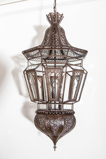 Moroccan Moorish Chandelier, Hand-Crafted Glass & Metal, Vintage 1980