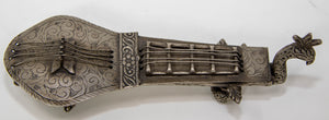 Asian Silver Metal Hand Carved Peacock Sitar Veena Form Box 1950