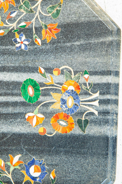 Mughal Rajasthani Black Marble Inlay Pietra Dura Table Top India — India