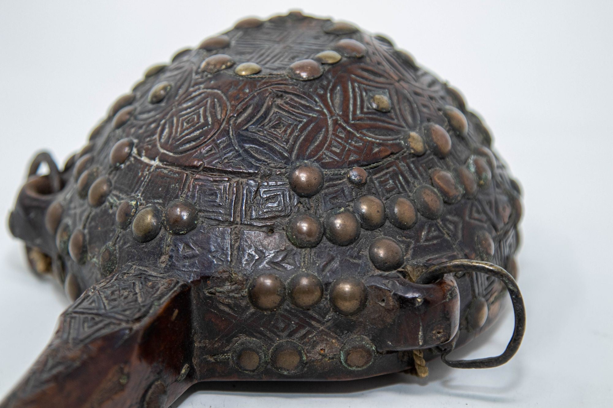 Antique African Moroccan Tribal Carved Wood Flask 19th C.