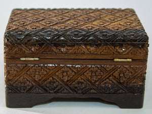 1960s Vintage Asian Large Hand Carved Wooden Humidor Footed Box