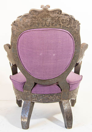 Anglo Indian Armchair Throne Silver Embossed Throne 19th Century
