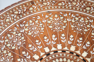 19th c. Anglo Indian Mughal Teak Bone Inlaid Round Side Table