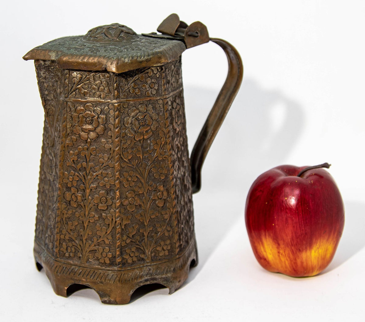 19th Century Antique Indo-Persian Copper Teapot with Floral Design