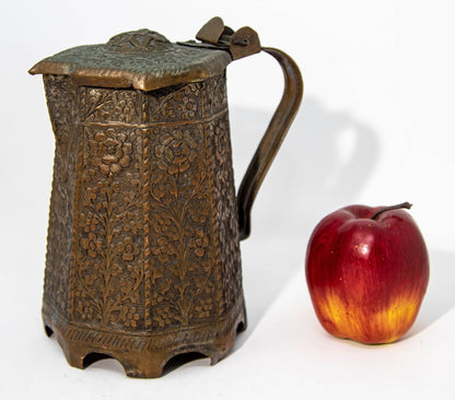 19th Century Antique Indo-Persian Copper Teapot with Floral Design