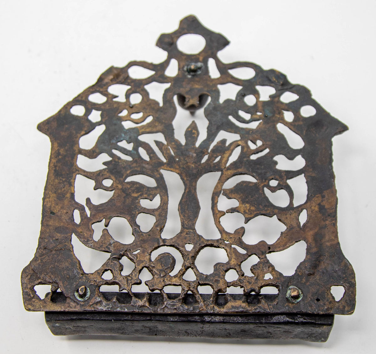 19th Century Moroccan Brass Hanukkah Oil Lamp Menorah, Antique Jewish Judaica
