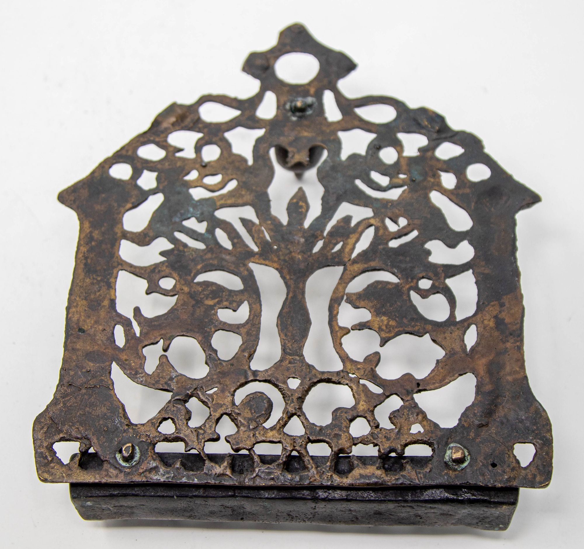 North-African Brass Hanukkah Lamp Menorah Oil Lamp Judaica Morocco 19th Century