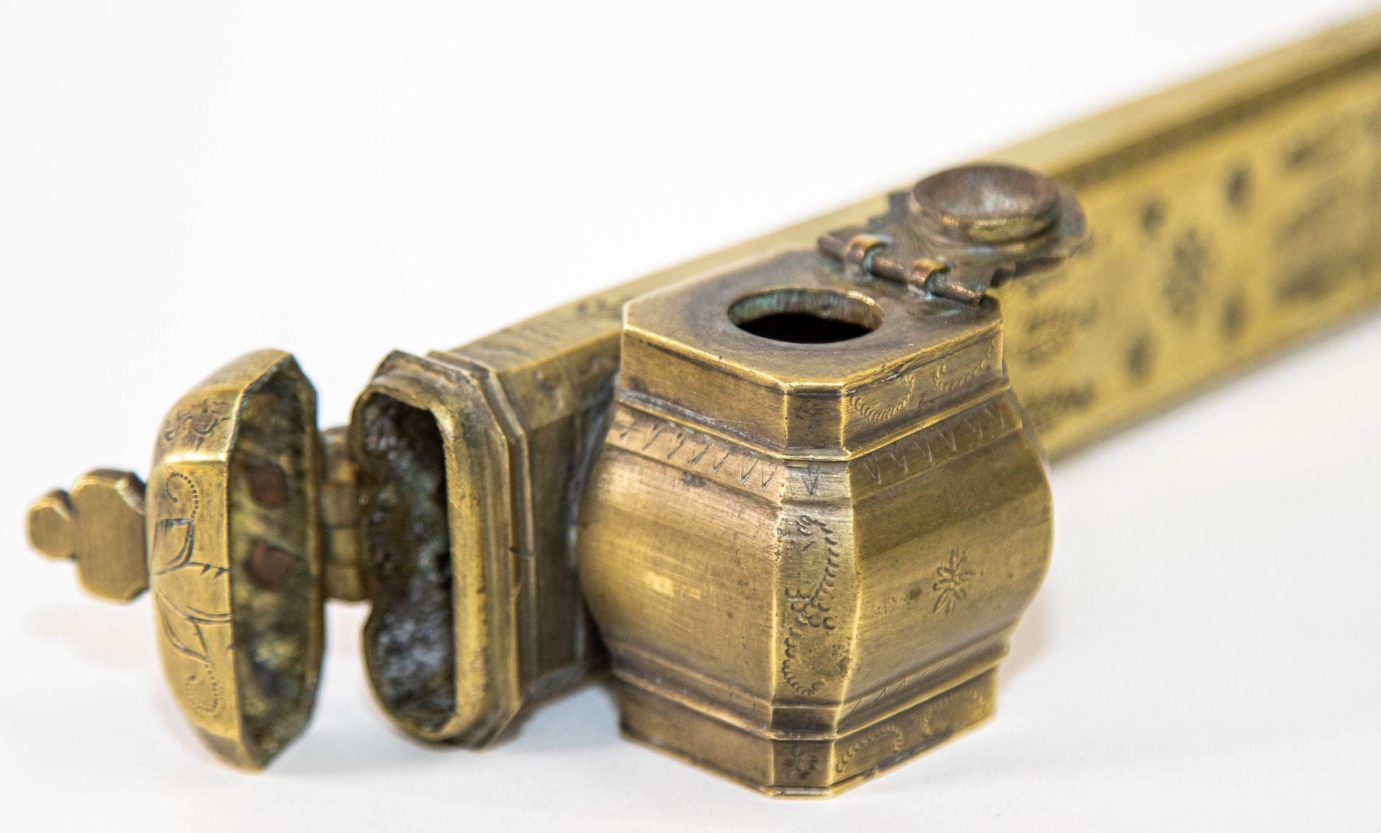 Antique Middle Eastern Islamic Brass Inkwell Qalamdan Circa 1850