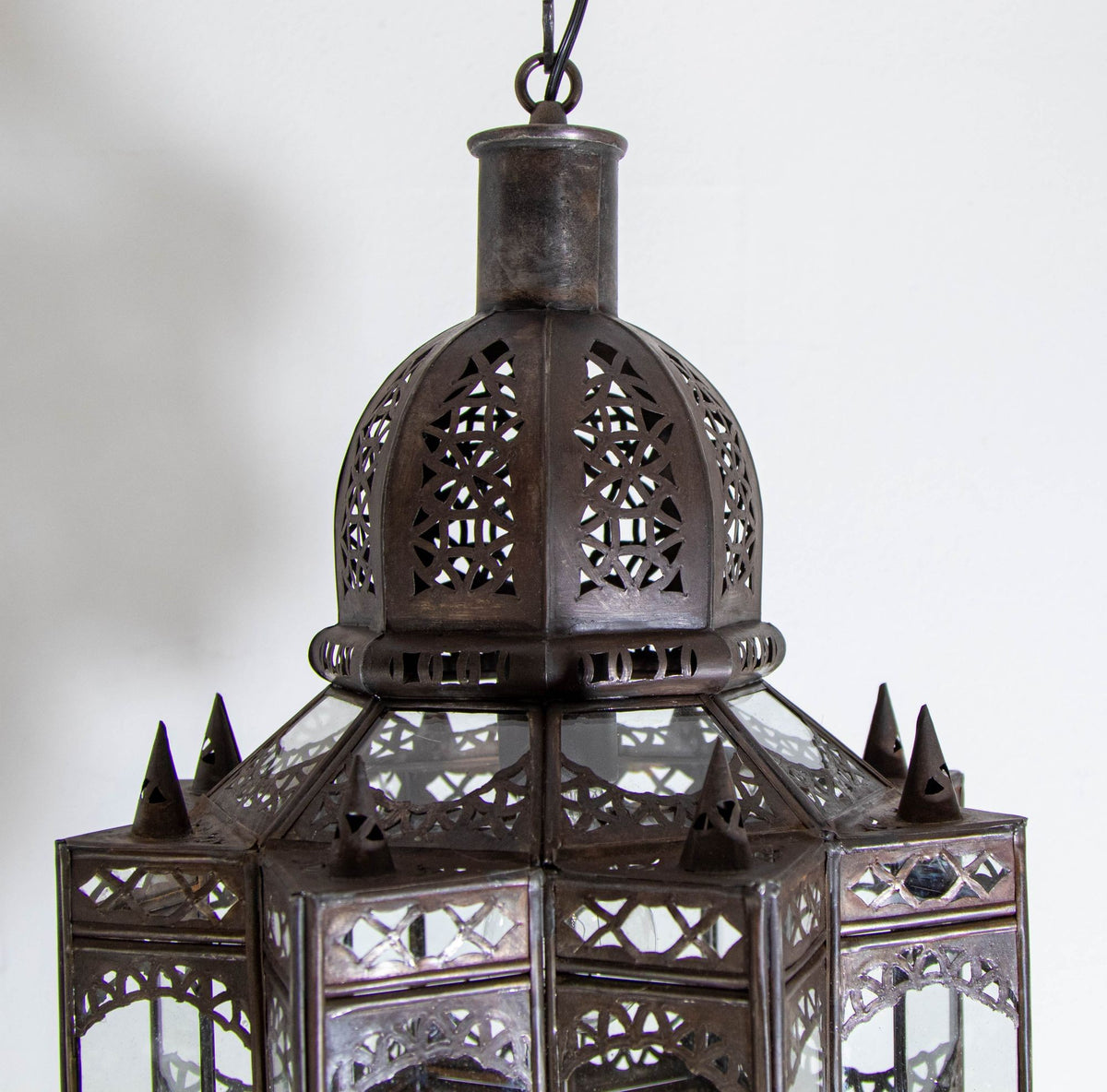 Vintage Moroccan Moorish Star Clear Glass & Pierced Metal Lantern, Marrakech