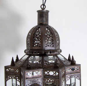 Moroccan Hanging Clear Glass Lantern in a Moorish Star Shape