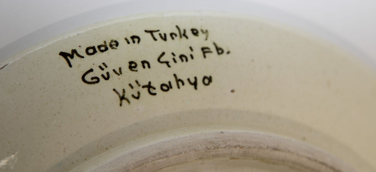 Vintage Turkish Kütahya Polychrome Ceramic Calligraphy Wall Platter Signed 1950s