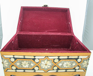 Moroccan Dowry Box Inlaid with White Camel Bone Rectangular Carved Wood Trunk