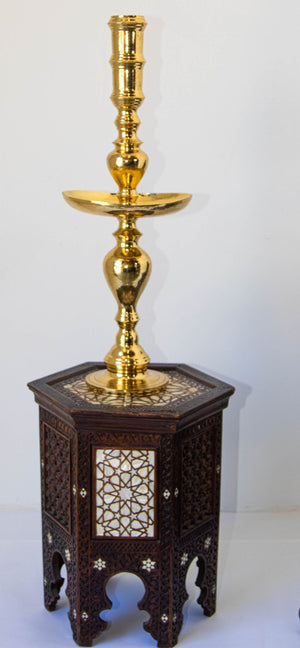 Vintage Polished Brass Moroccan Pillar Candle Holder